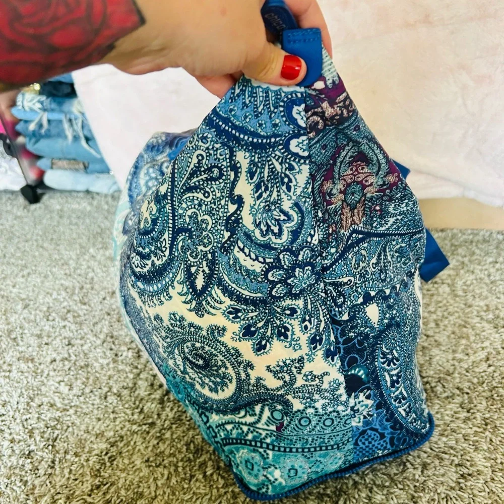 Chico’s Women’s Blue Paisley Colorful Foldable Zip Shopping Tote